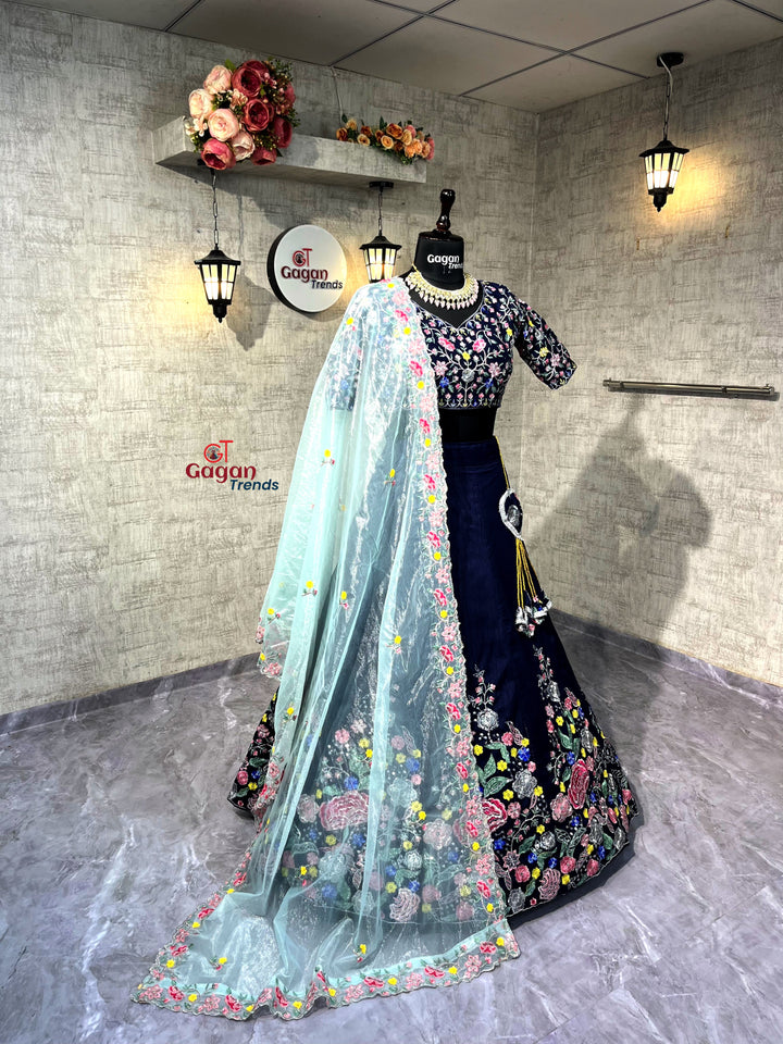 Satin Silk Lehenga with Embroidery Sequins Work – Semi-Stitched Set