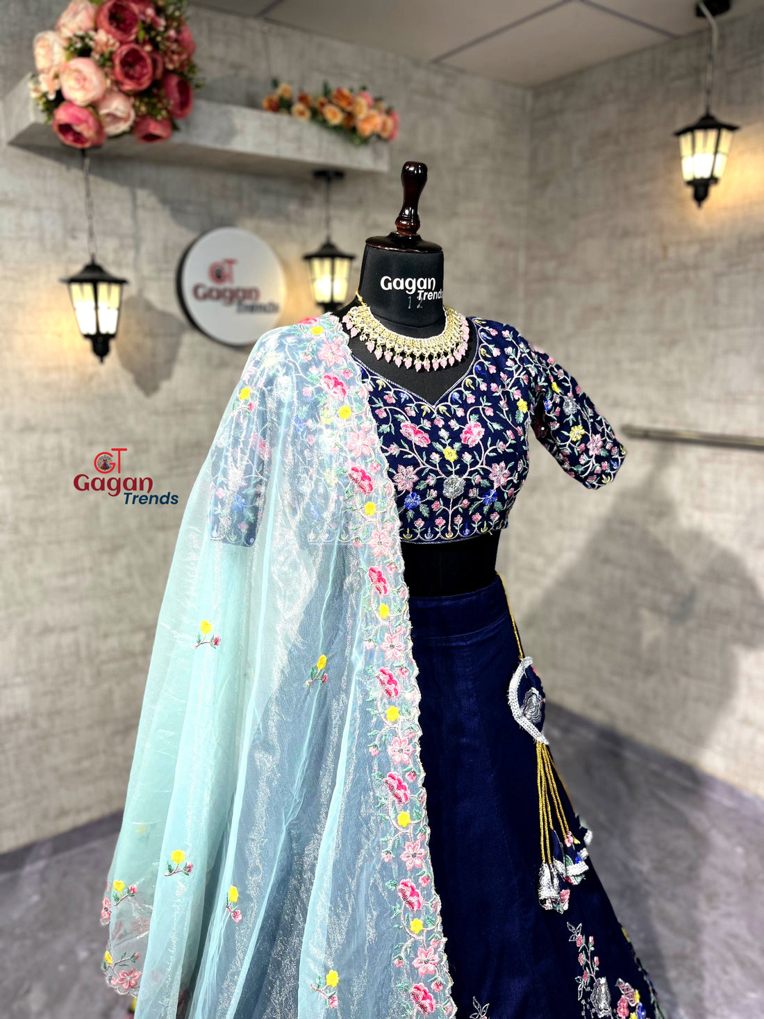 Satin Silk Lehenga with Embroidery Sequins Work – Semi-Stitched Set