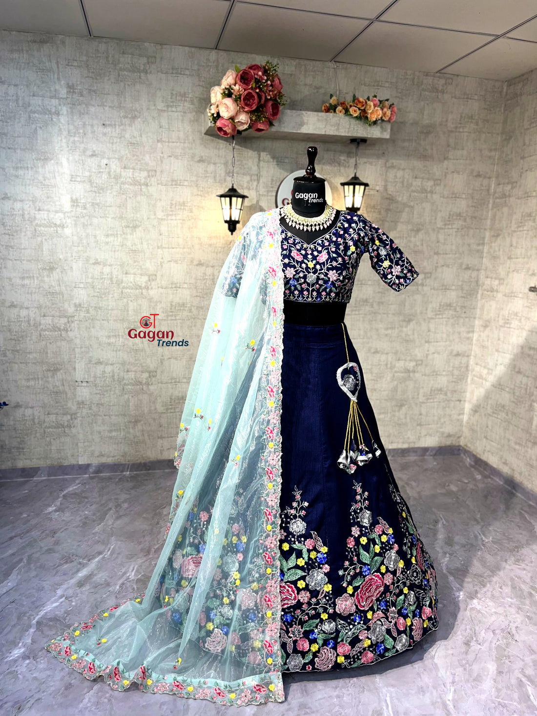 Satin Silk Lehenga with Embroidery Sequins Work – Semi-Stitched Set