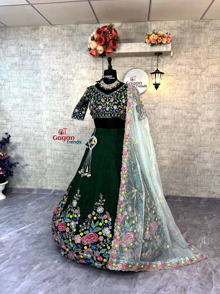 Satin Silk Lehenga with Embroidery Sequins Work – Semi-Stitched Set