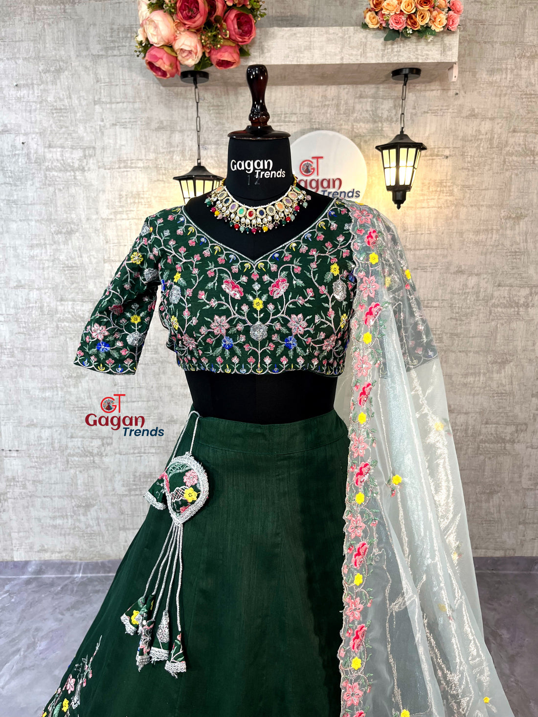 Satin Silk Lehenga with Embroidery Sequins Work – Semi-Stitched Set