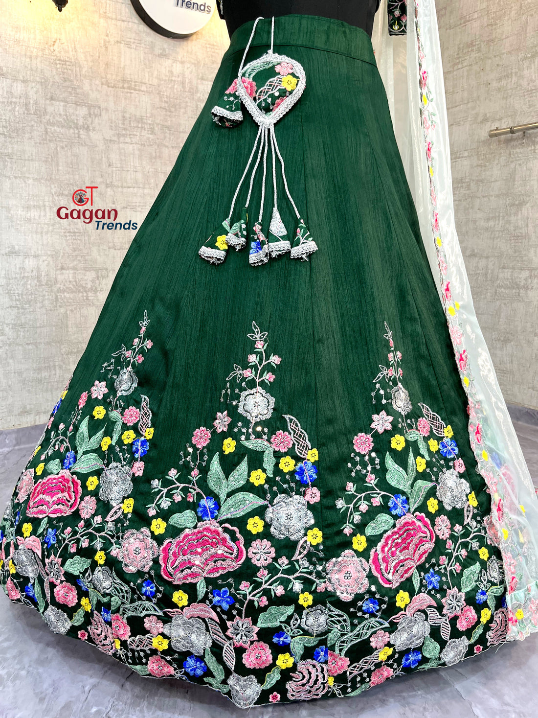 Satin Silk Lehenga with Embroidery Sequins Work – Semi-Stitched Set