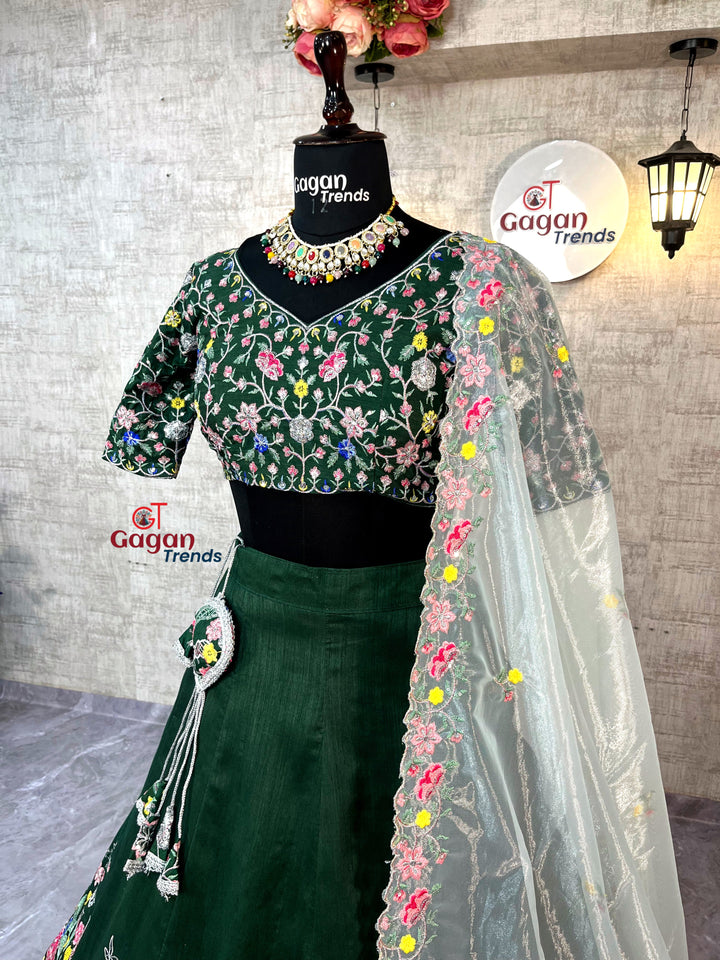 Satin Silk Lehenga with Embroidery Sequins Work – Semi-Stitched Set