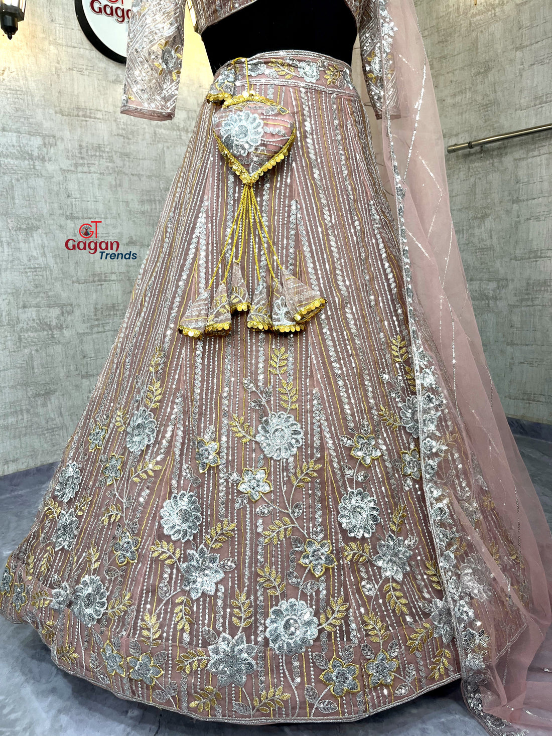 Soft Net Embroidery Sequins Lehenga Set – Semi-Stitched with Dupatta