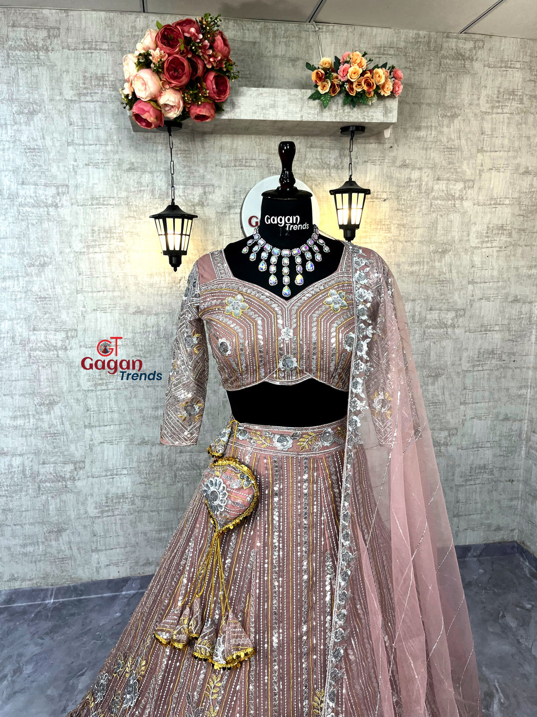 Soft Net Embroidery Sequins Lehenga Set – Semi-Stitched with Dupatta