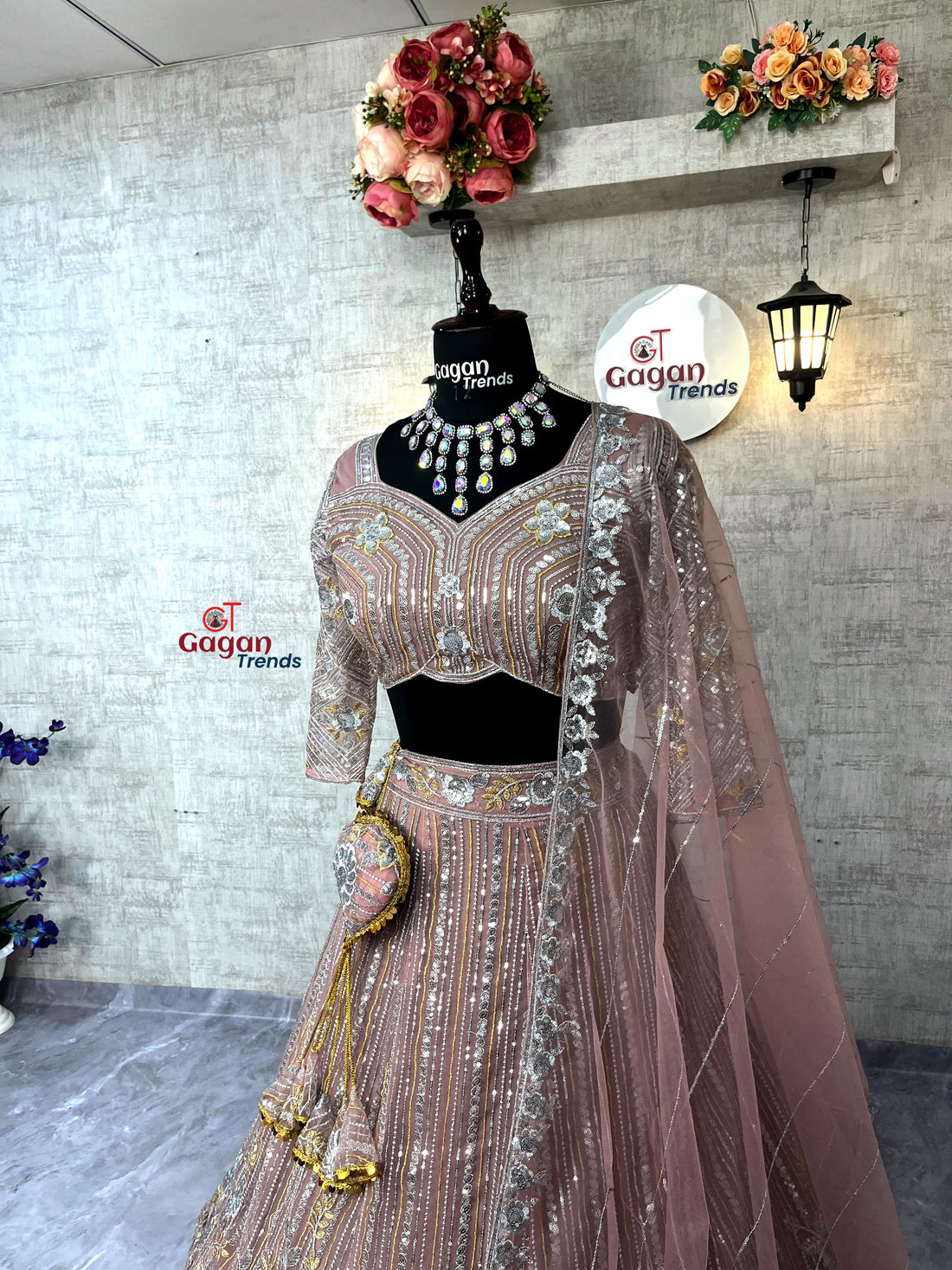 Soft Net Embroidery Sequins Lehenga Set – Semi-Stitched with Dupatta