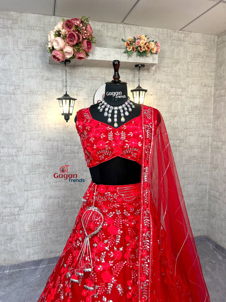 Soft Butterfly Net Lehenga with Embroidery Sequins Work – Semi-Stitched Set