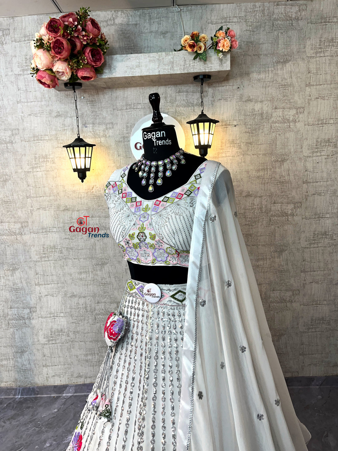 Graceful Glam: Embroidered Fox Georgette Lehenga Set with Mirror Work