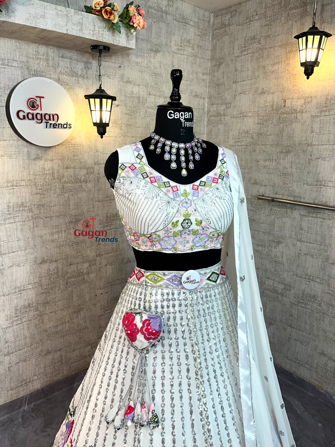Graceful Glam: Embroidered Fox Georgette Lehenga Set with Mirror Work