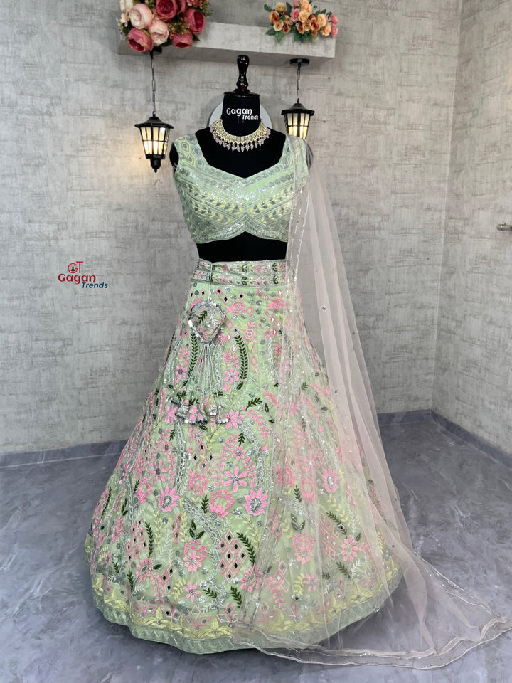 Faux Georgette Embroidered Sequin Lehenga with Dupatta – Semi-Stitched Partywear Set for Women
