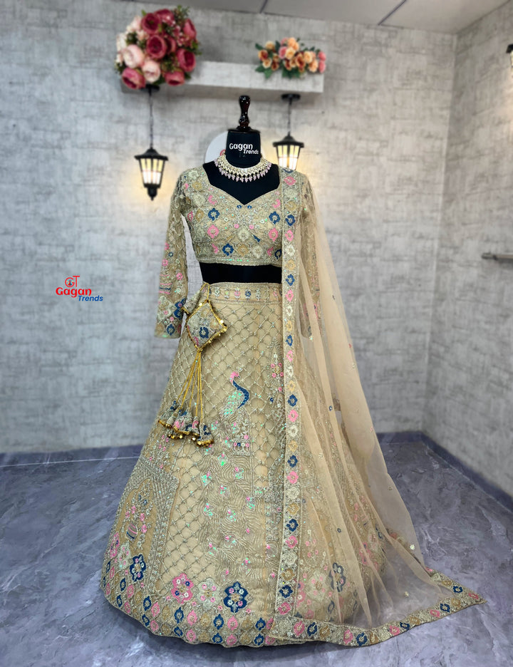 Designer Embroidered Lehenga Set with Sequins & Dupatta – Perfect for Weddings & Parties