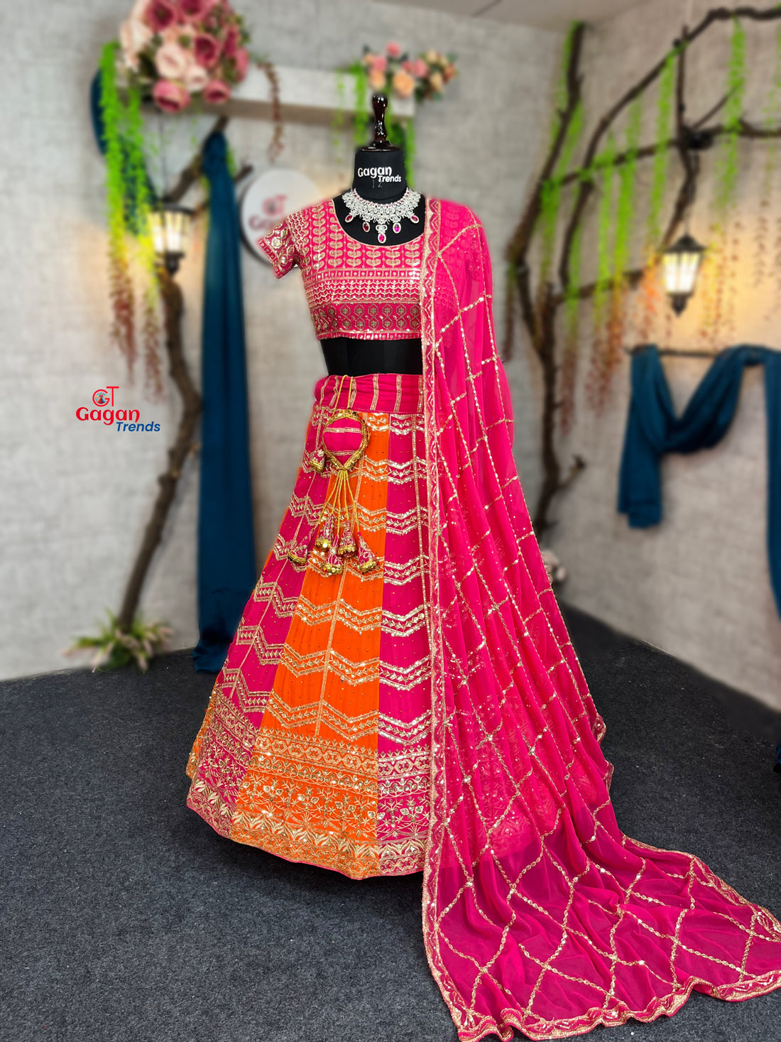 Embroidered Stone & Sequins Fox Georgette Lehenga Set – Elegant Partywear