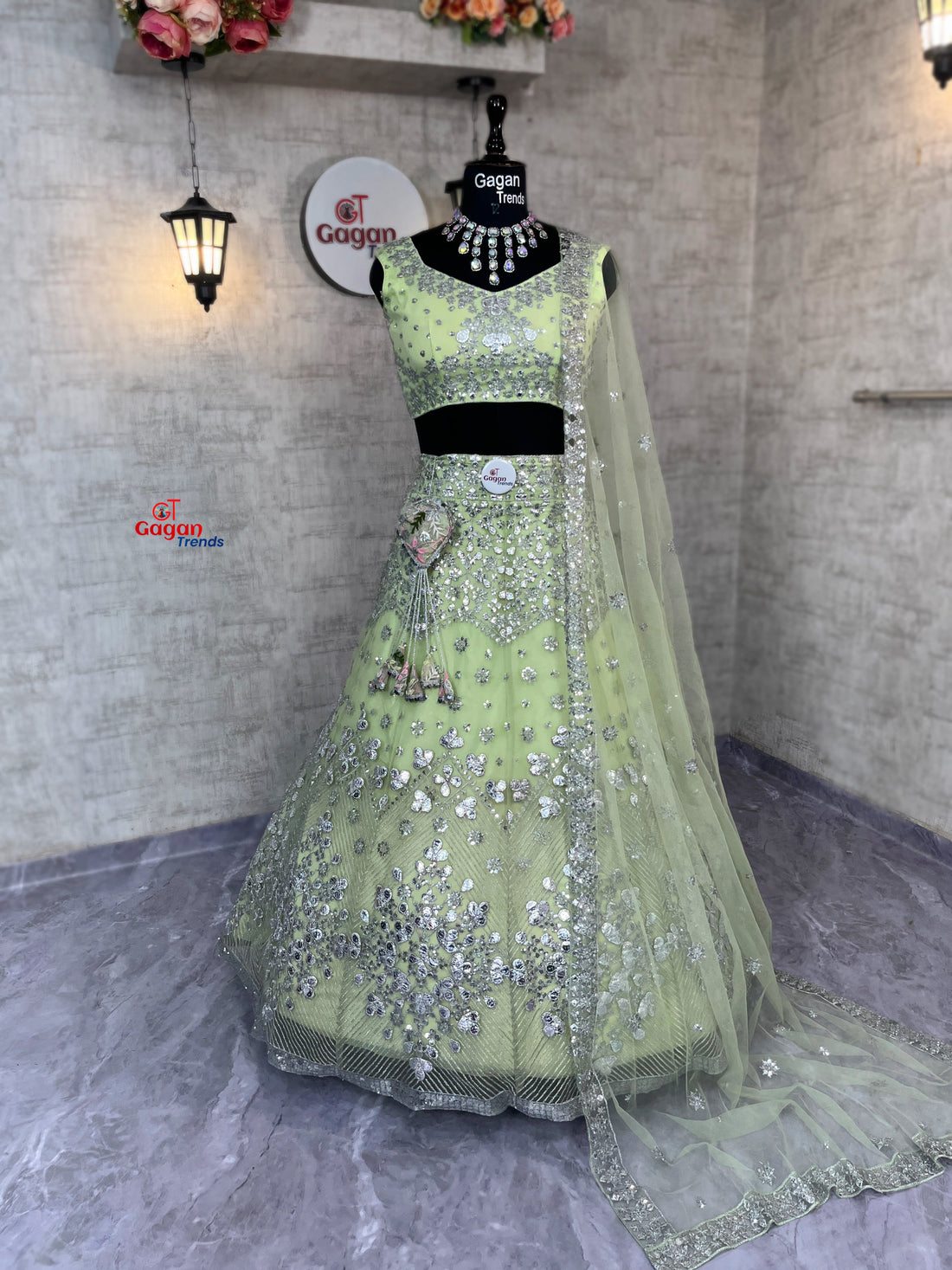 Glamorous Foil Mirror Sequins Butterfly Net Lehenga Set for Grand Celebrations
