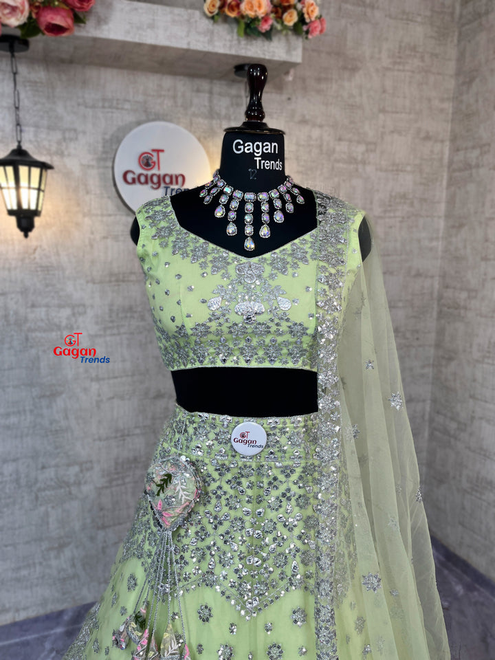 Glamorous Foil Mirror Sequins Butterfly Net Lehenga Set for Grand Celebrations
