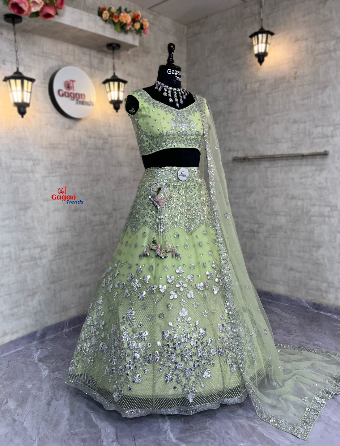 Glamorous Foil Mirror Sequins Butterfly Net Lehenga Set for Grand Celebrations