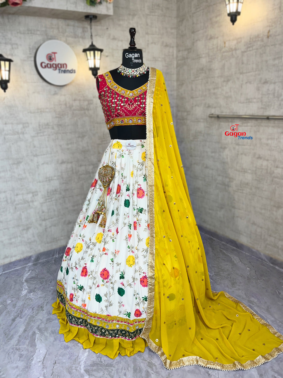 Real Mirror & Printed Georgette Lehenga Set – Chic Ethnic Statement