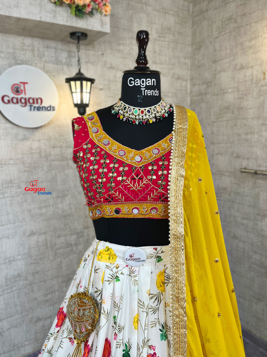 Real Mirror & Printed Georgette Lehenga Set – Chic Ethnic Statement