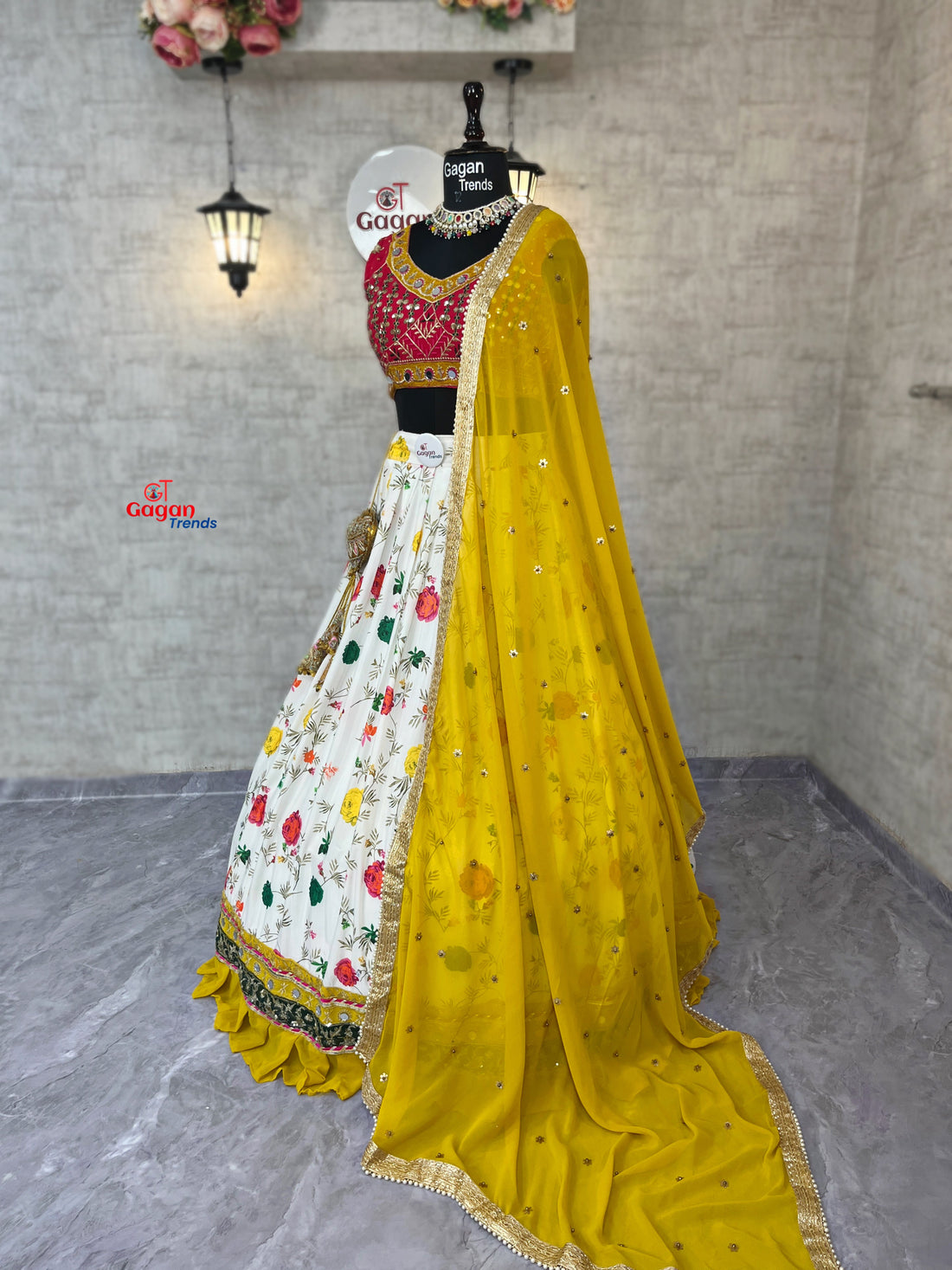 Real Mirror & Printed Georgette Lehenga Set – Chic Ethnic Statement