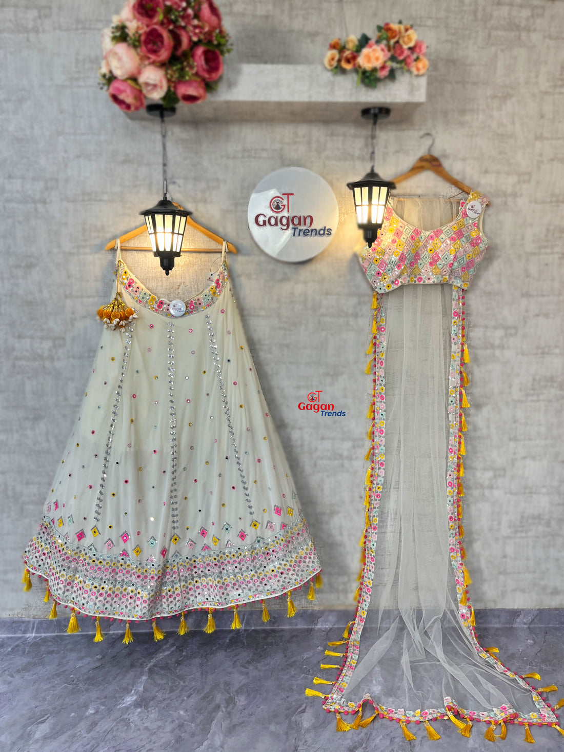 Heavy Real Mirror Embroidered Fox Georgette Lehenga Set – Glam Wedding Edition