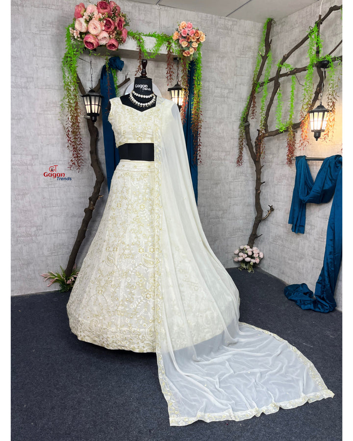 Luxurious Faux Georgette Lehenga with Sequins Embroidery & Dupatta – Perfect for Weddings & Party Wear