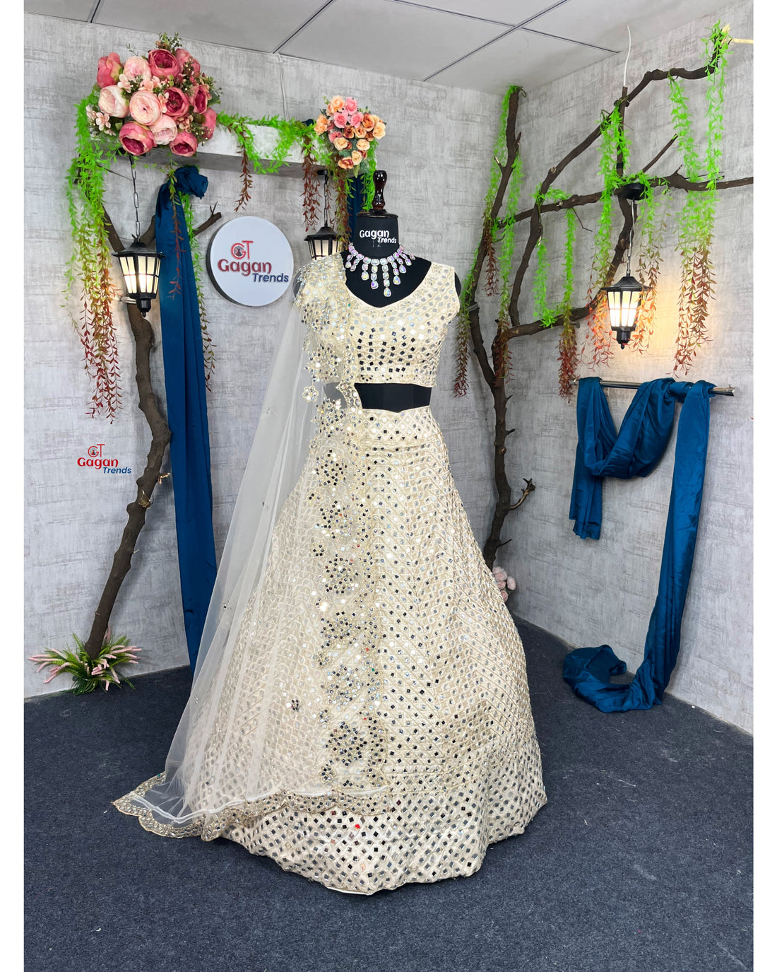 White colour lehenga with mirror work and attarctive lahenga with blouse