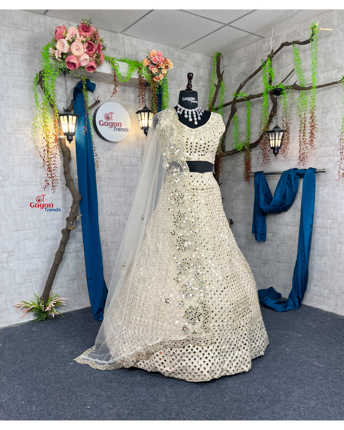 White colour lehenga with mirror work and attarctive lahenga with blouse
