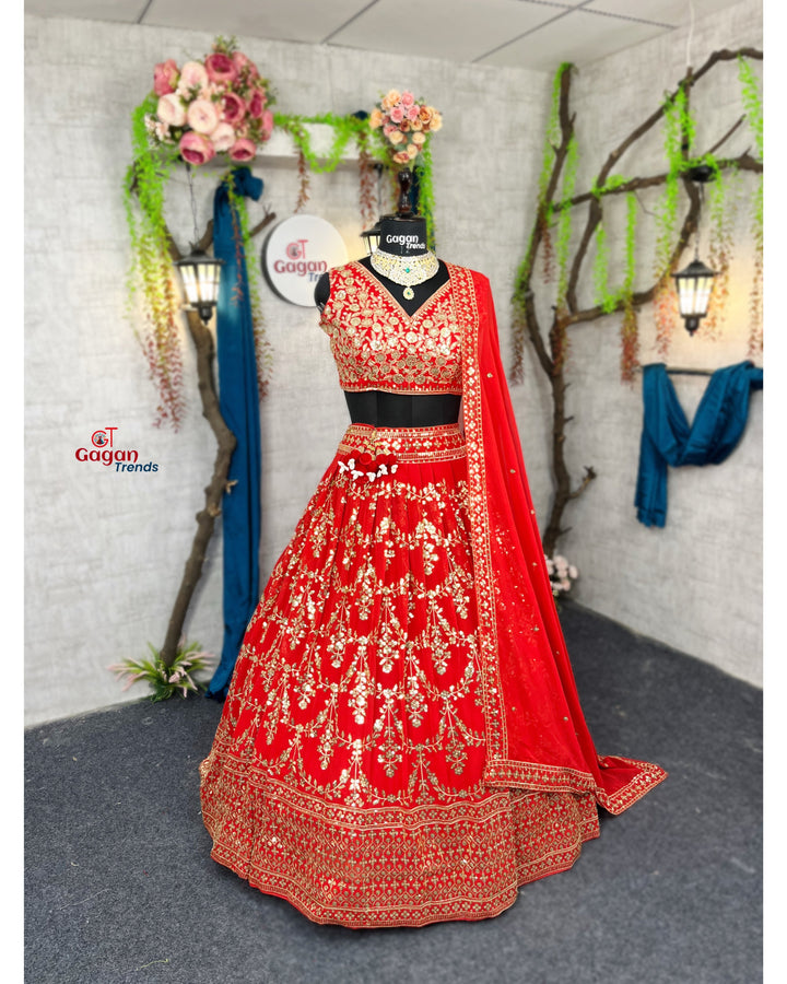 Red  Premium Lehenga with  Designer Blouse – Perfect for Weddings & Festive Glamour