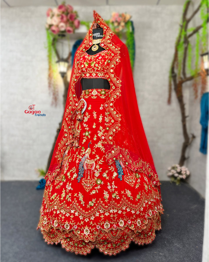 Red  Premium Faux Georgette  Lehenga with  Designer Blouse – Perfect for Weddings & Festive Glamour