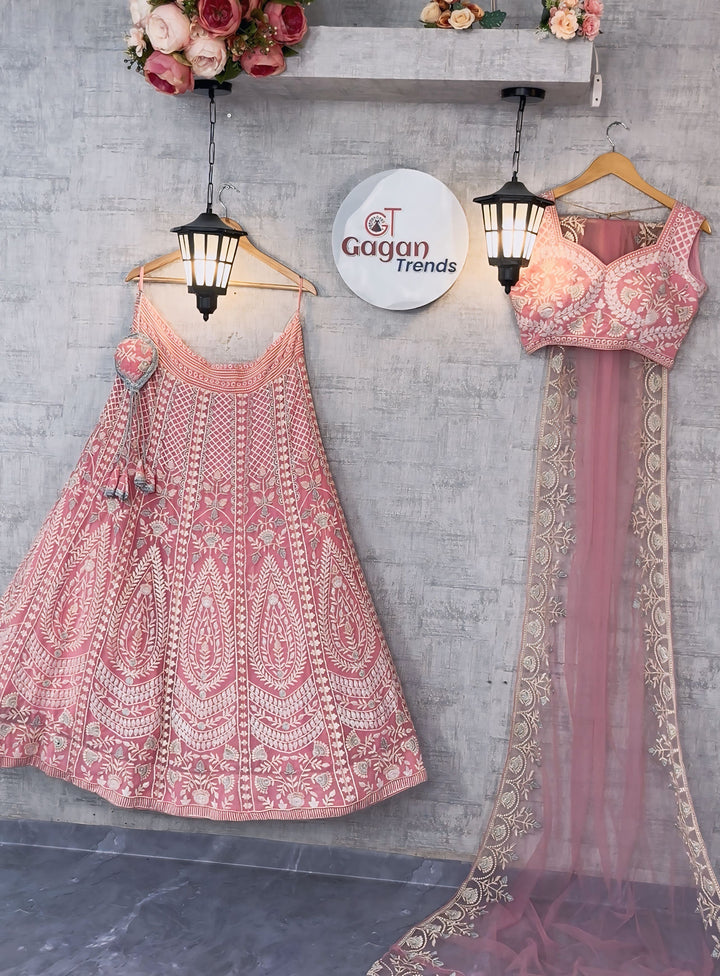 Faux Georgette Embroidered Lehenga Set with Dual Dupatta – Graceful Festive Wear