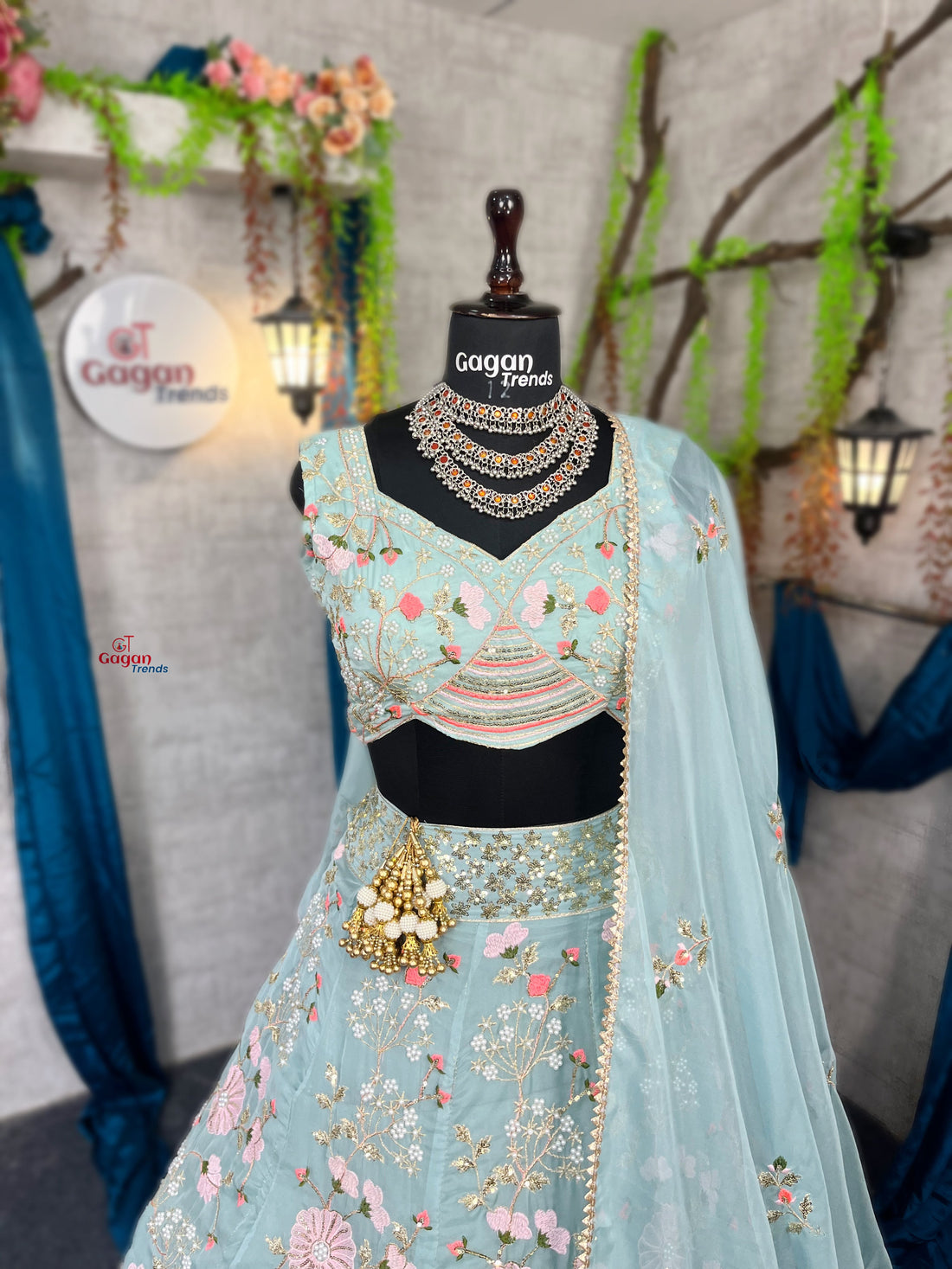 Elegant Tabby Silk Lehenga with Pearl Sequins Embroidery & Matching Dupatta