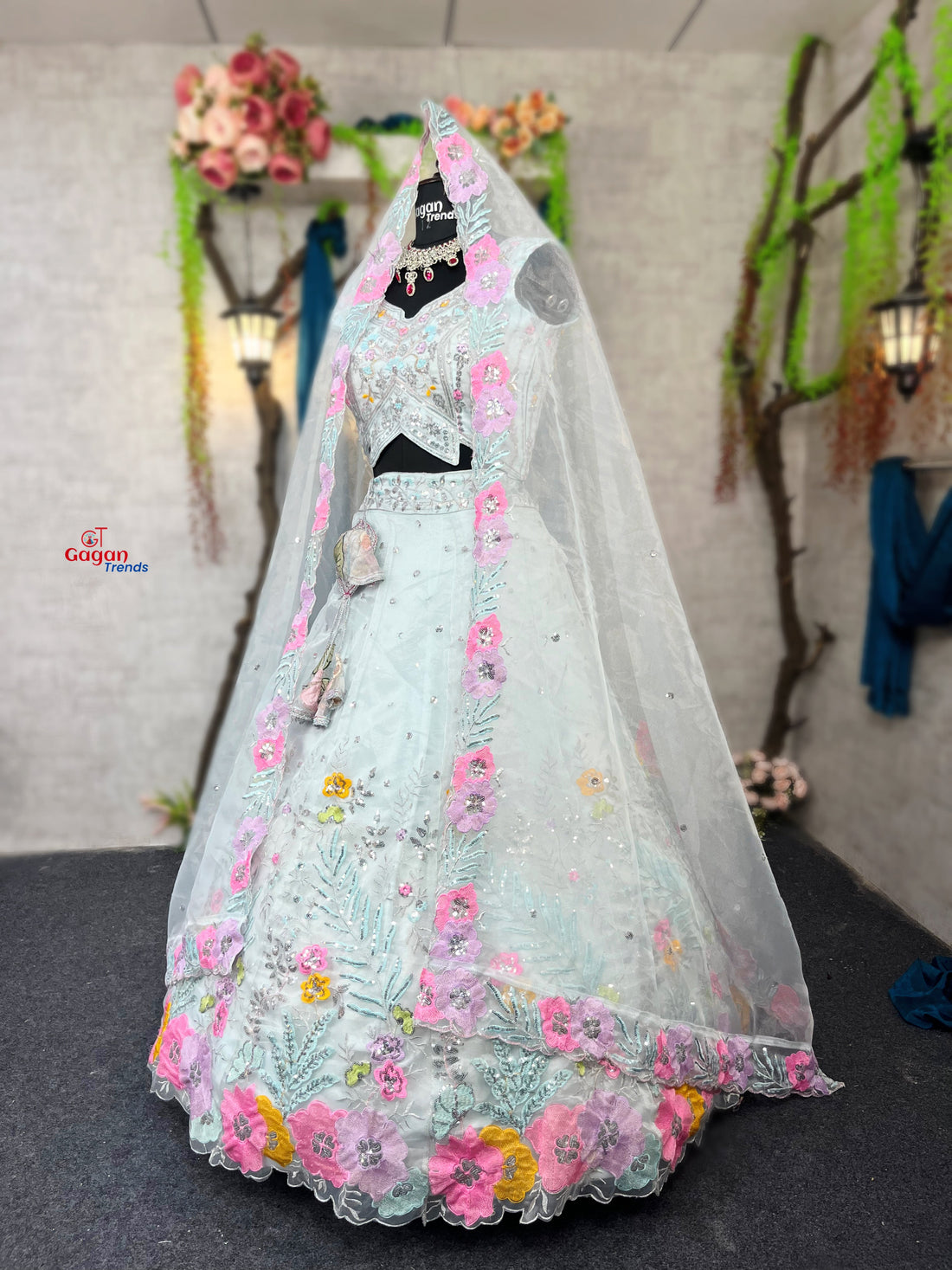 Elegant Heavy Organza Silk Lehenga with Embroidery Sequins Cut Work With Cancan & Canvas Patta