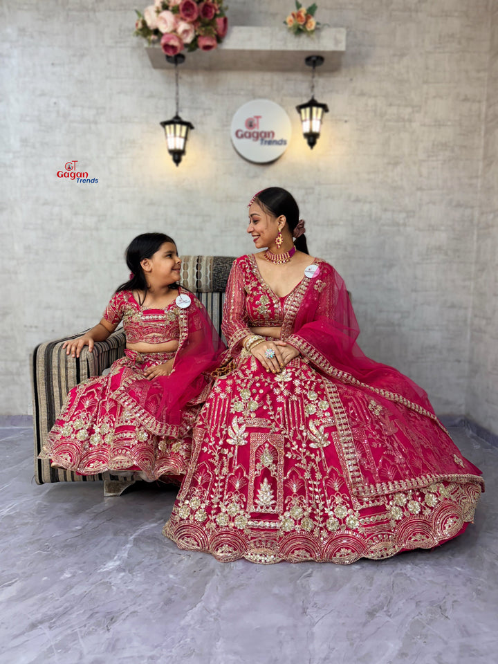 Mom-Daughter Soft Net Lehenga Choli Set with Coding Sequins & Dupatta – Matching Ethnic Outfit