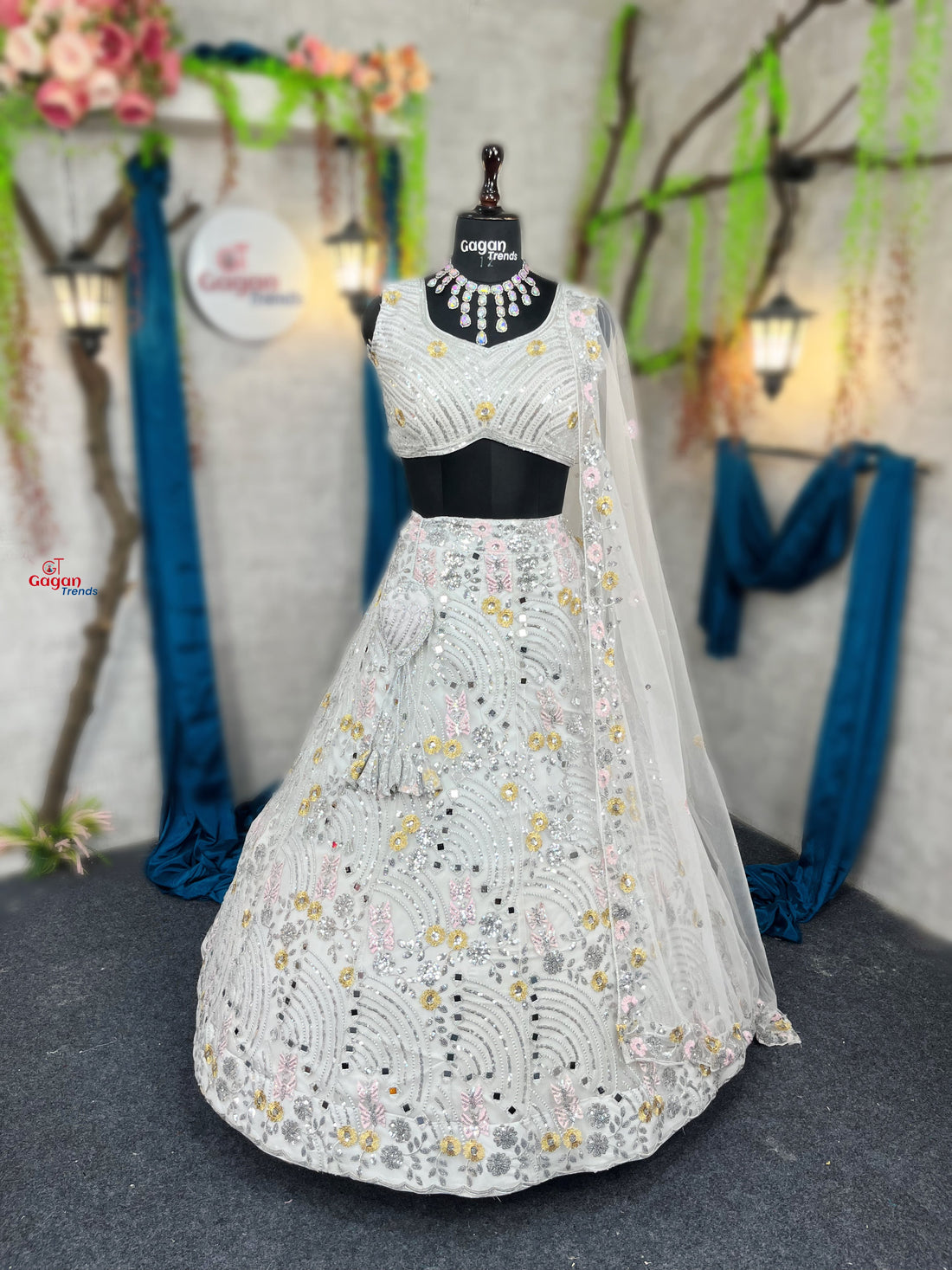 Buy Exquisite Butterfly Net Lehenga with Real Mirror Embroidery & Sequins Work