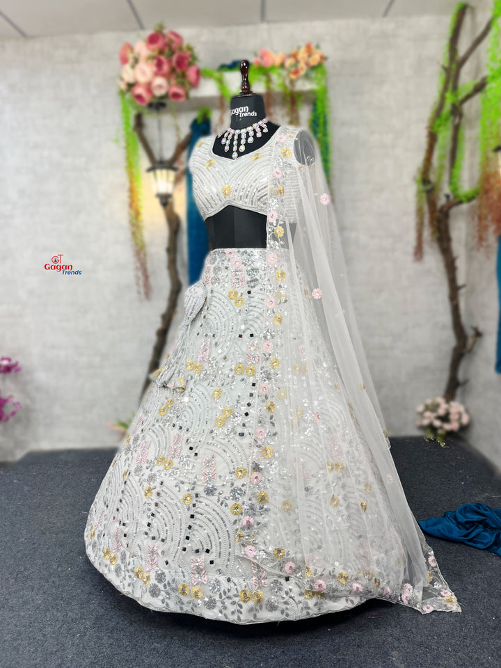 Buy Exquisite Butterfly Net Lehenga with Real Mirror Embroidery & Sequins Work
