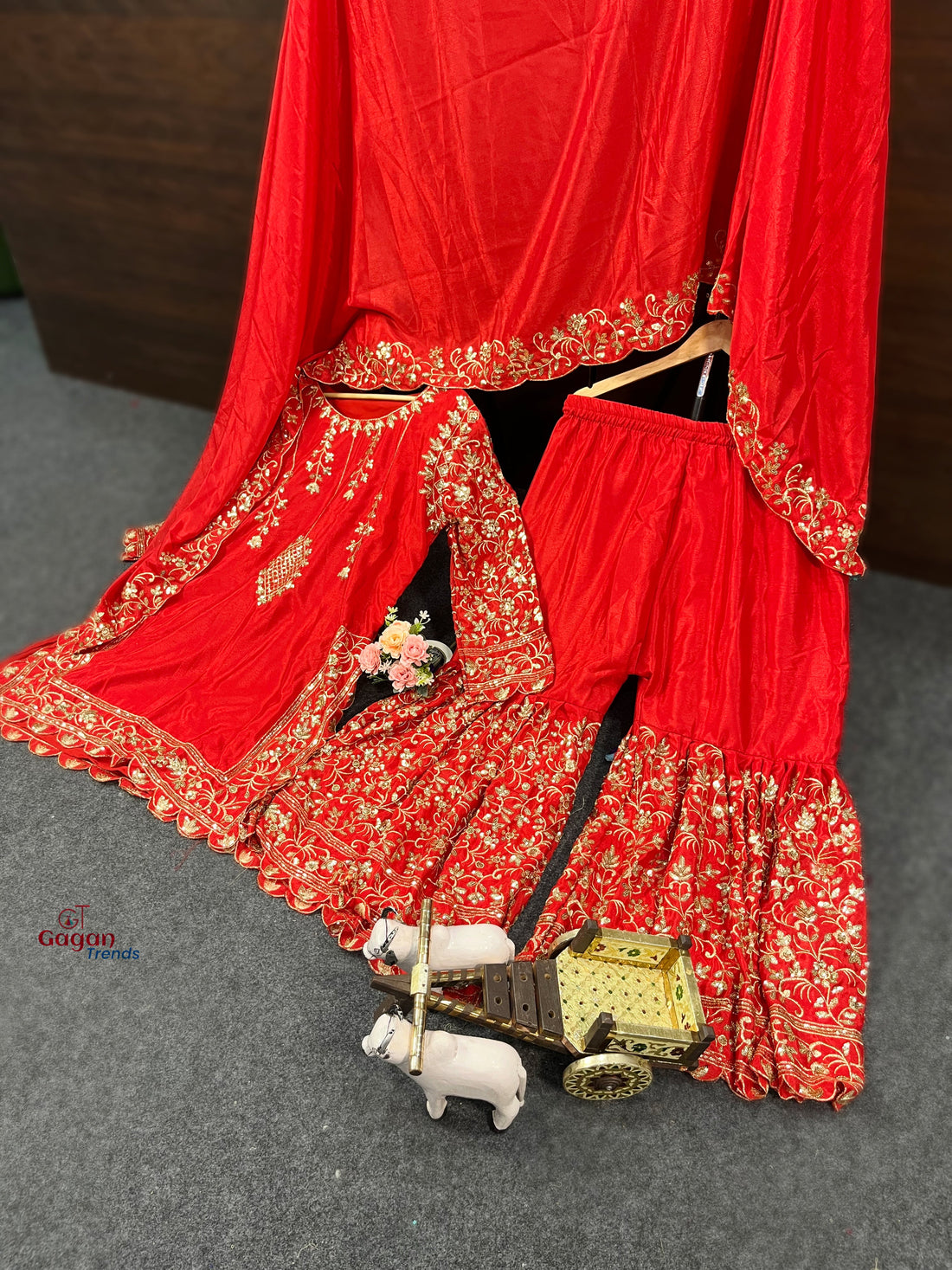 Elegant Chinon Silk Plazo Set with Embroidery Sequins Work