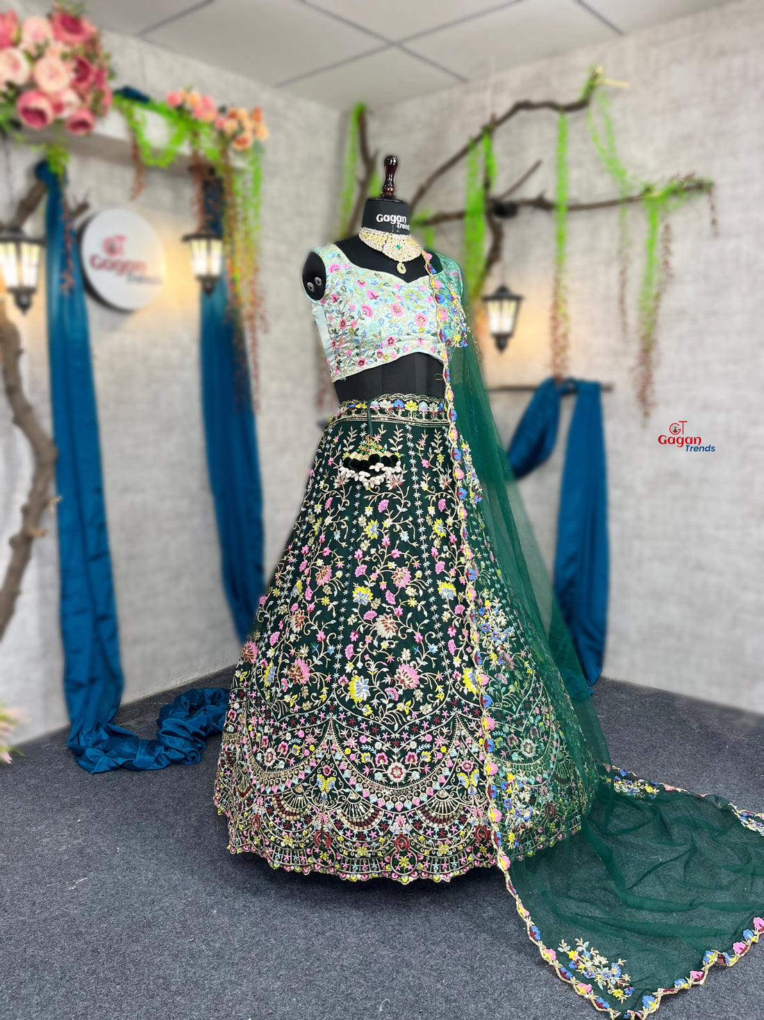 Green colour premium Malai Silk Lehenga and designer blouse perfect fit for festival And every Event