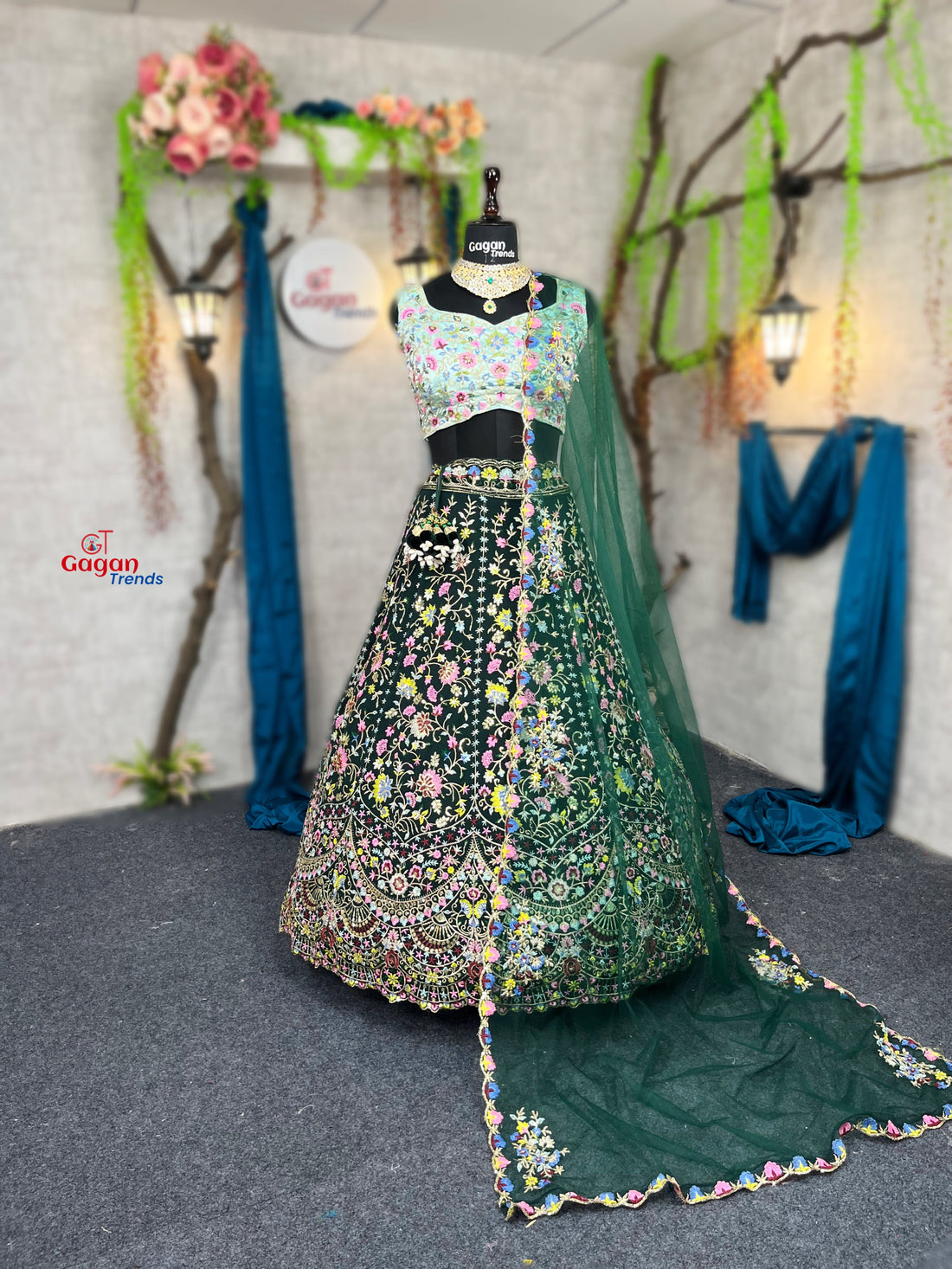 Green colour premium Malai Silk Lehenga and designer blouse perfect fit for festival And every Event