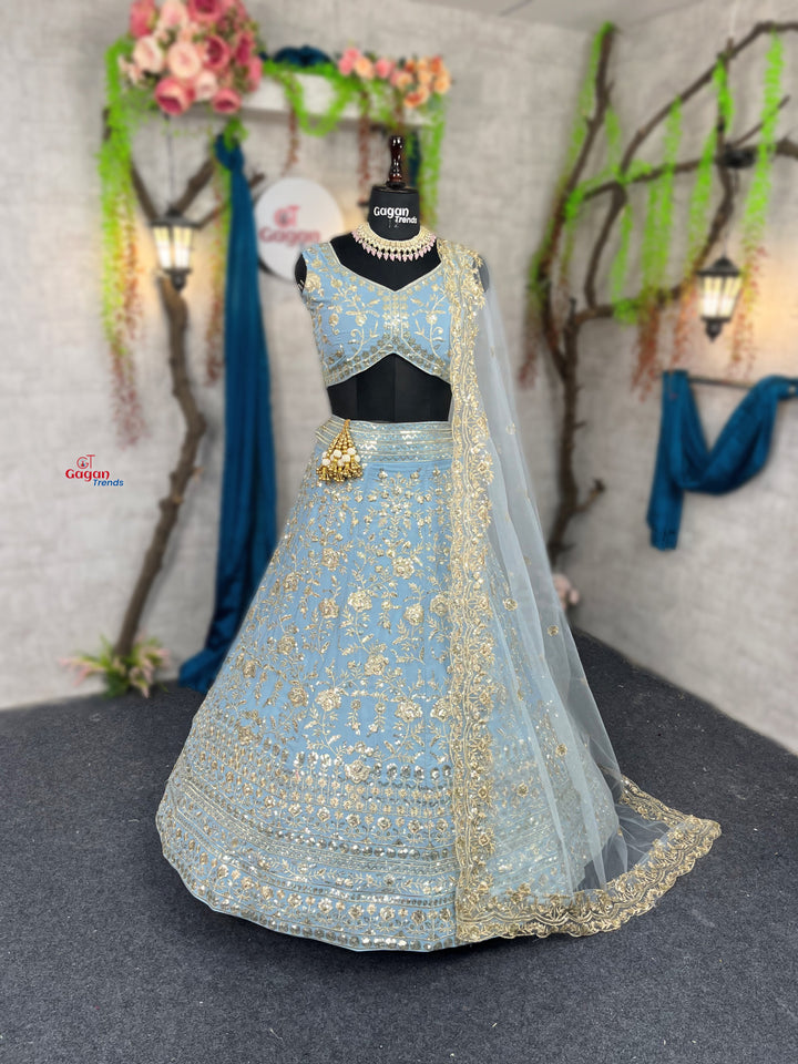 Elegant Faux Georgette Lehenga with Embroidery & Sequins Work – Semi-Stitched Beauty