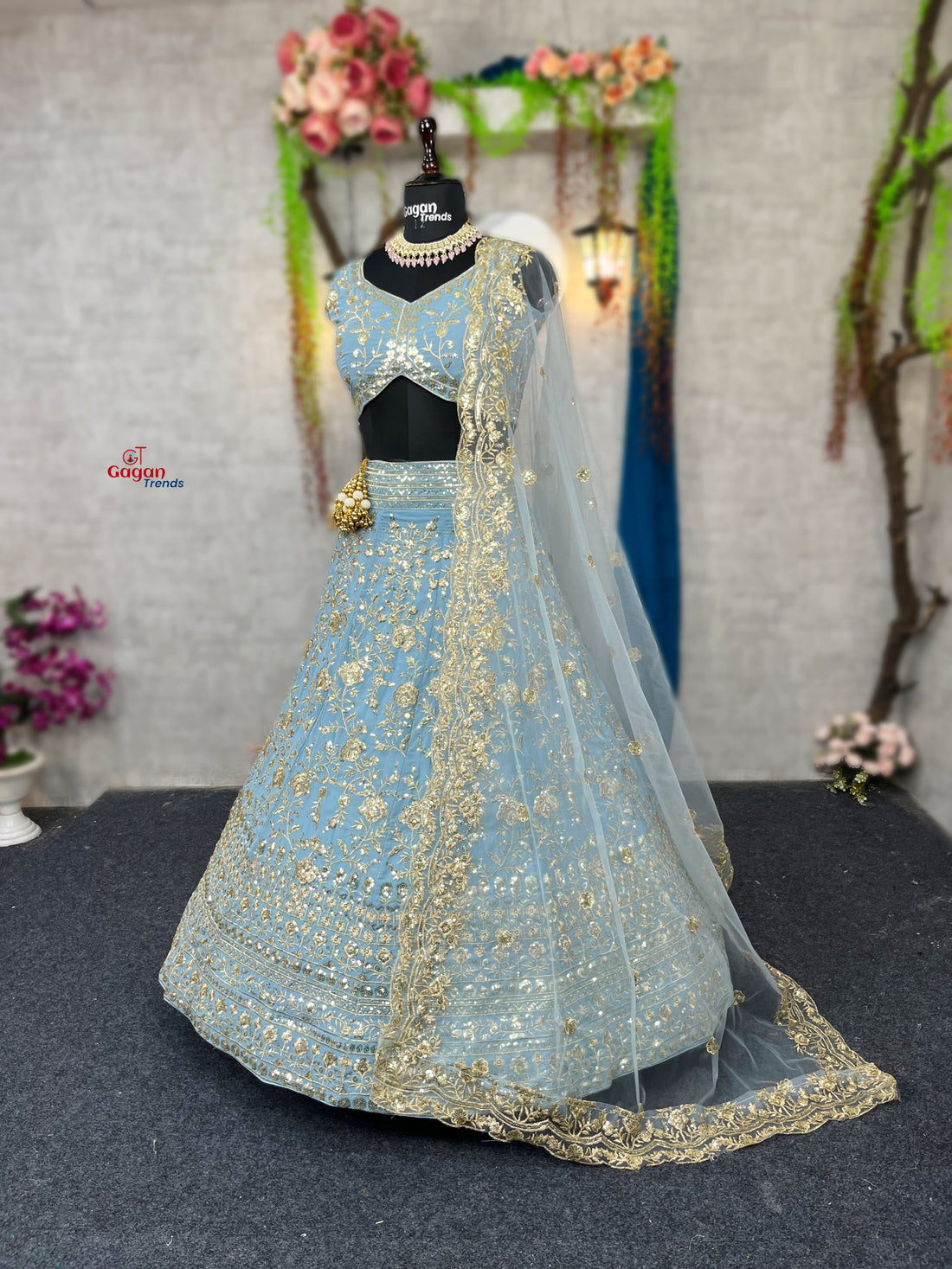 Elegant Faux Georgette Lehenga with Embroidery & Sequins Work – Semi-Stitched Beauty