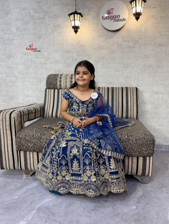 blue Soft Net Lehenga Choli with Coding Sequins – Fully Stitched Traditional Dress (0–18 Years)