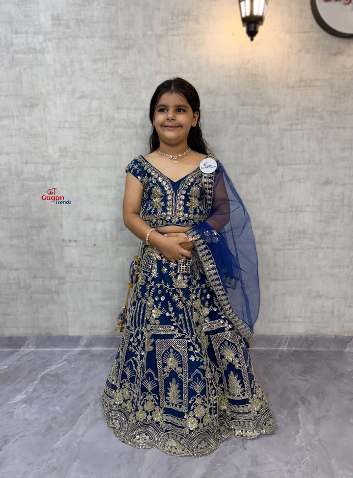 blue Soft Net Lehenga Choli with Coding Sequins – Fully Stitched Traditional Dress (0–18 Years)