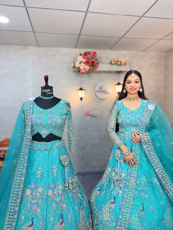 Soft Butterfly Net Lehenga with Coding Sequins Embroidery