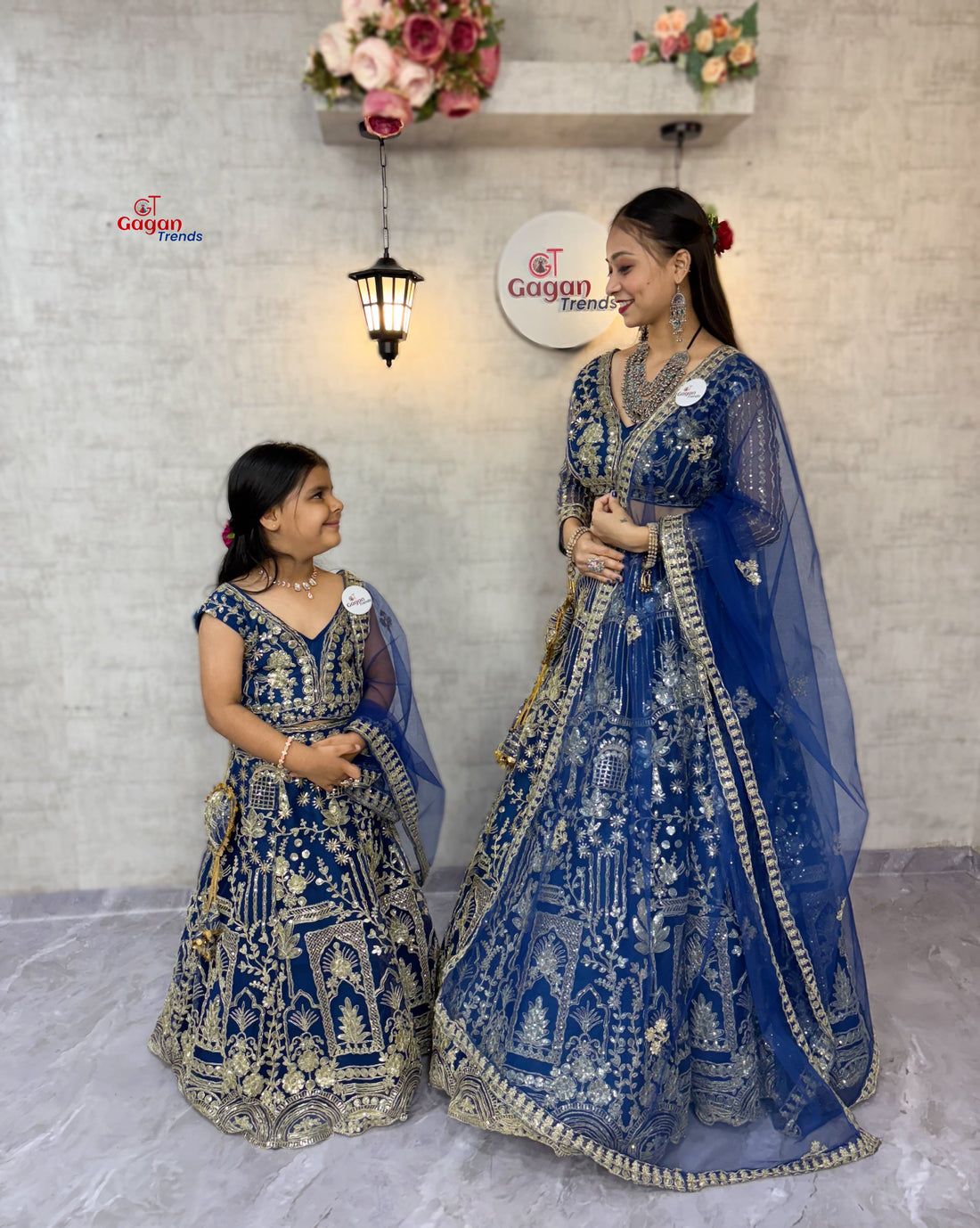 Mom & Daughter Matching blue Lehenga Choli Set – Fully Stitched Soft Net with Coding Sequins (0Y–18Y KIDS ) | S–XXL-Mom