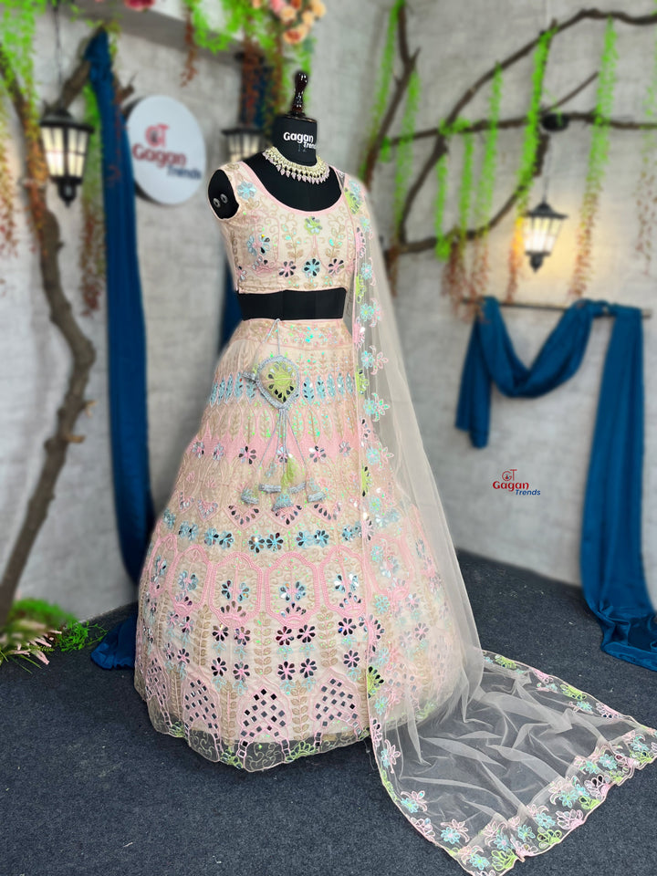 Exquisite Soft Butterfly Net Lehenga with Mirror & Sequin Embroidery