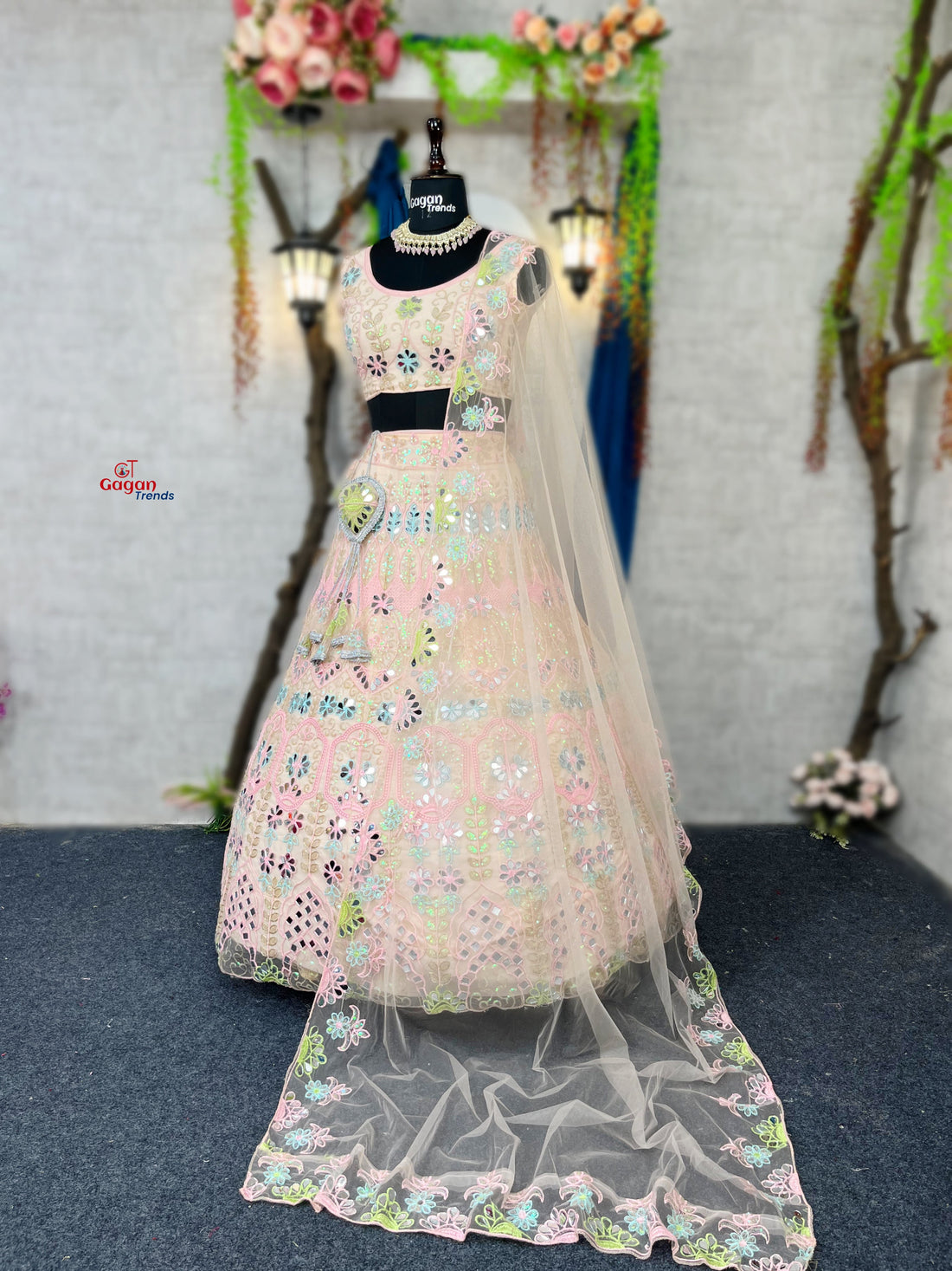 Exquisite Soft Butterfly Net Lehenga with Mirror & Sequin Embroidery