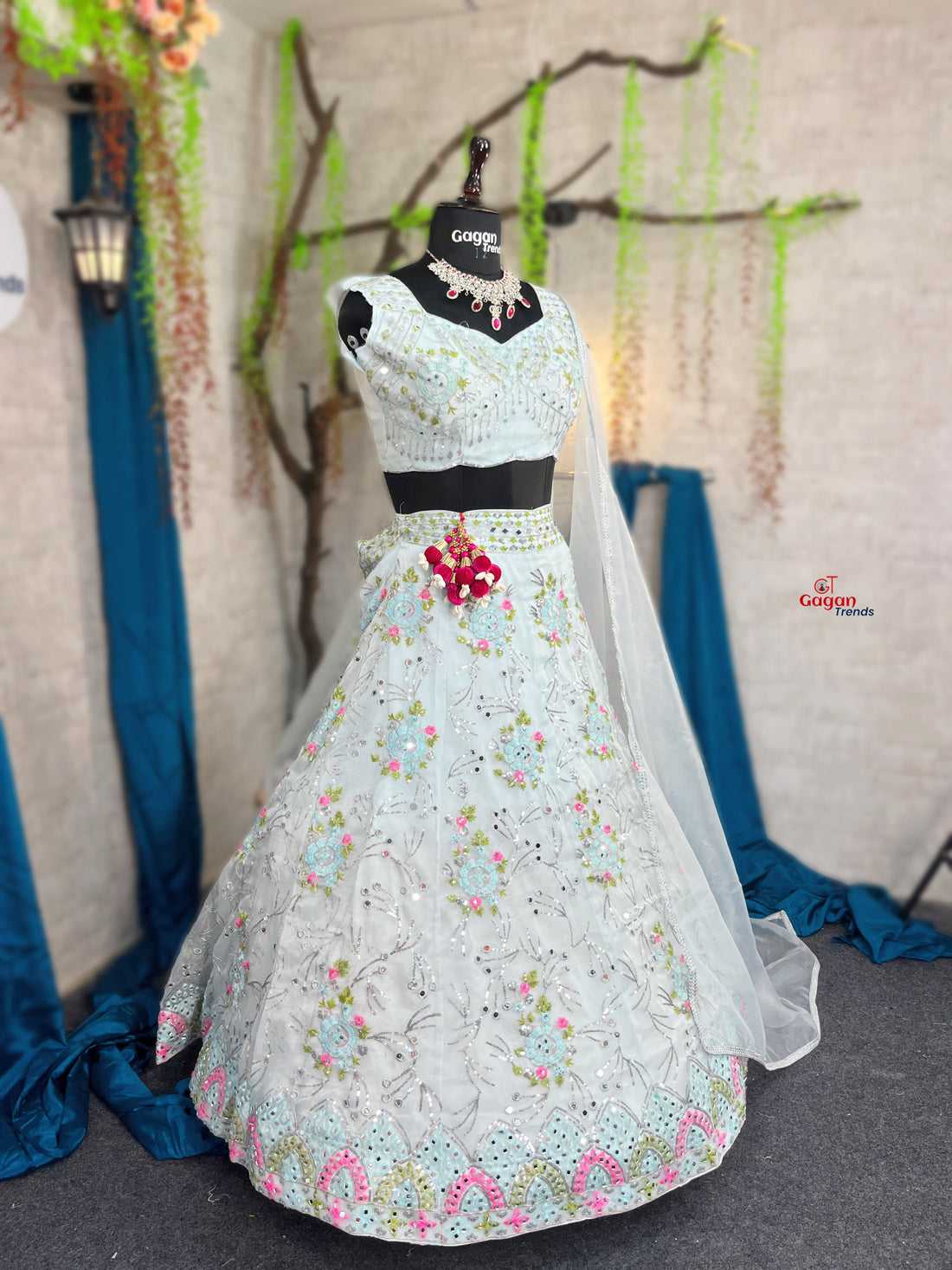 Stunning Heavy Organza Silk Lehenga with Real Mirror & Sequins Embroidery – A Festive Must-Have!