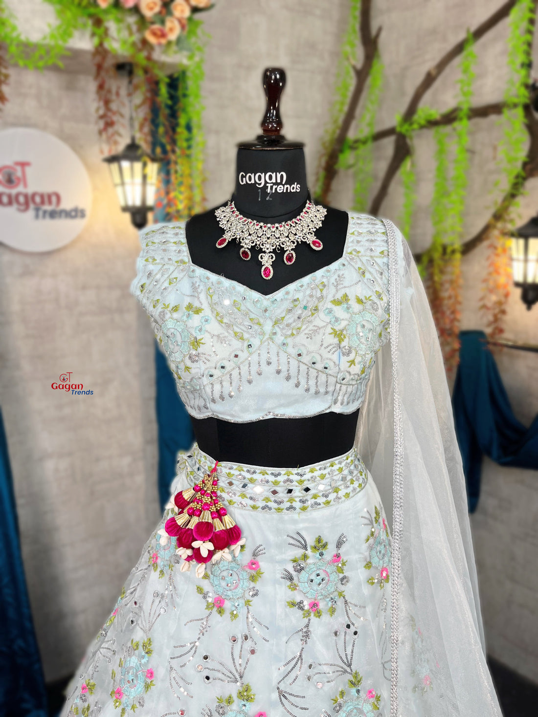 Stunning Heavy Organza Silk Lehenga with Real Mirror & Sequins Embroidery – A Festive Must-Have!