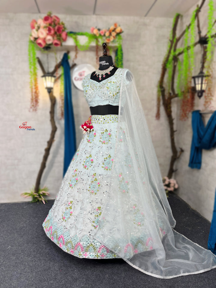 Stunning Heavy Organza Silk Lehenga with Real Mirror & Sequins Embroidery – A Festive Must-Have!
