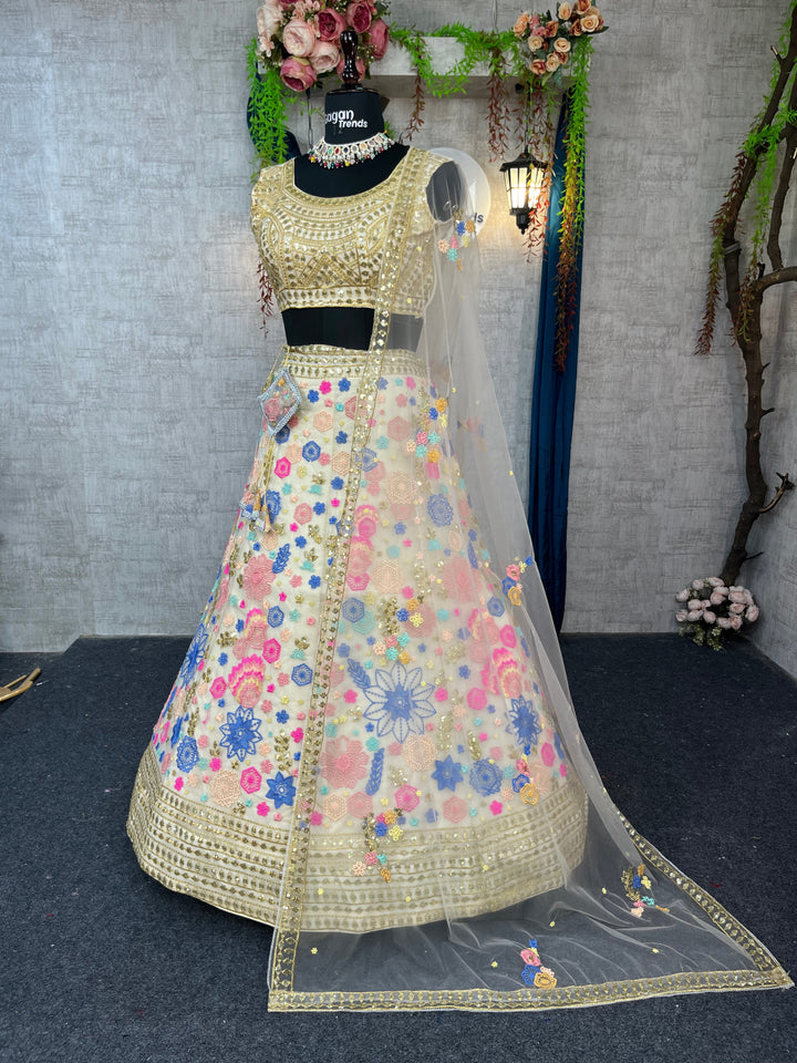 Soft Mono Net Sequin Embroidered Lehenga with Dupatta – Semi-Stitched Partywear Set for Women