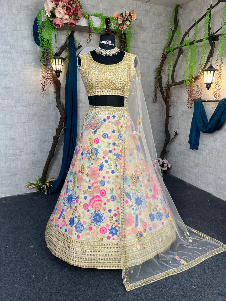 Soft Mono Net Sequin Embroidered Lehenga with Dupatta – Semi-Stitched Partywear Set for Women